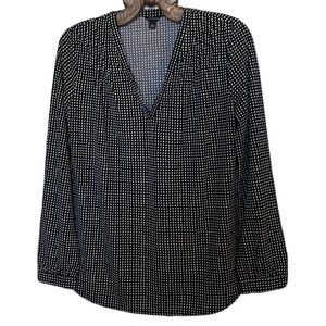 Anne Taylor V Neck Black and White Print Blouse - Size Large
